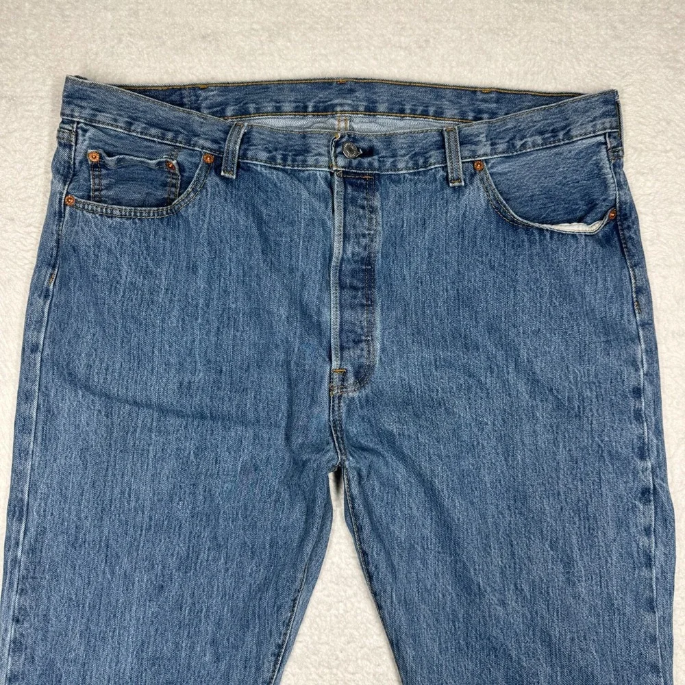 Levis 501 Jeans Blue Regular Straight Fit Faded Stonewash Denim Men's 42x32